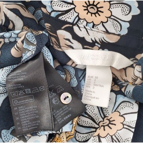 H&M Conscious 2 Shirt Women's Long Sleeve Floral Button-Up Lightweight Sheer Top - Picture 8 of 12